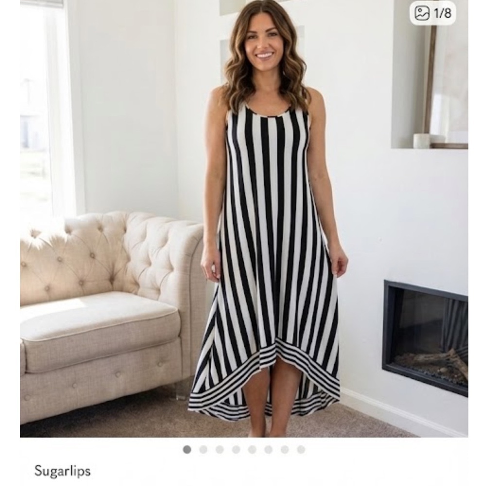 Sugar lips Black and White Striped Maxi Dress